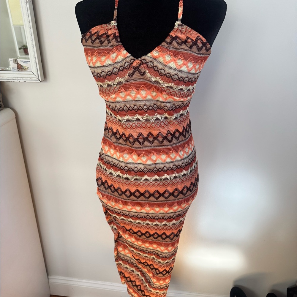 Wild Fable Orange and Brown Zigzag Midi Dress